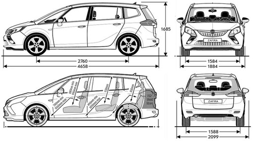 vauxhall zafira tourer dimensions alt